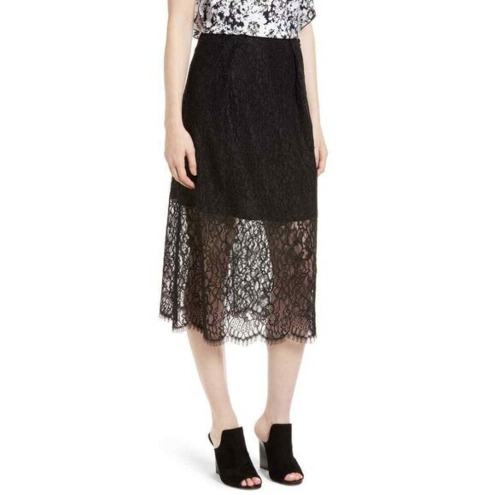 Lewit Black Lace Midi A Line Skirt Partial Lining Sz 18 New $349